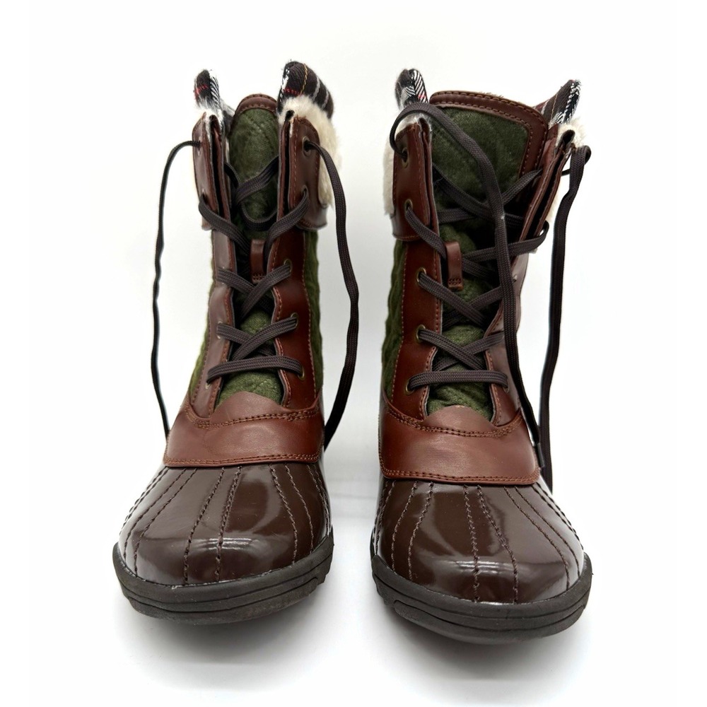 Anne Klein Sport Grania Duck Boots Faux Fur Lined Plaid Lace-Up US 8.5 M